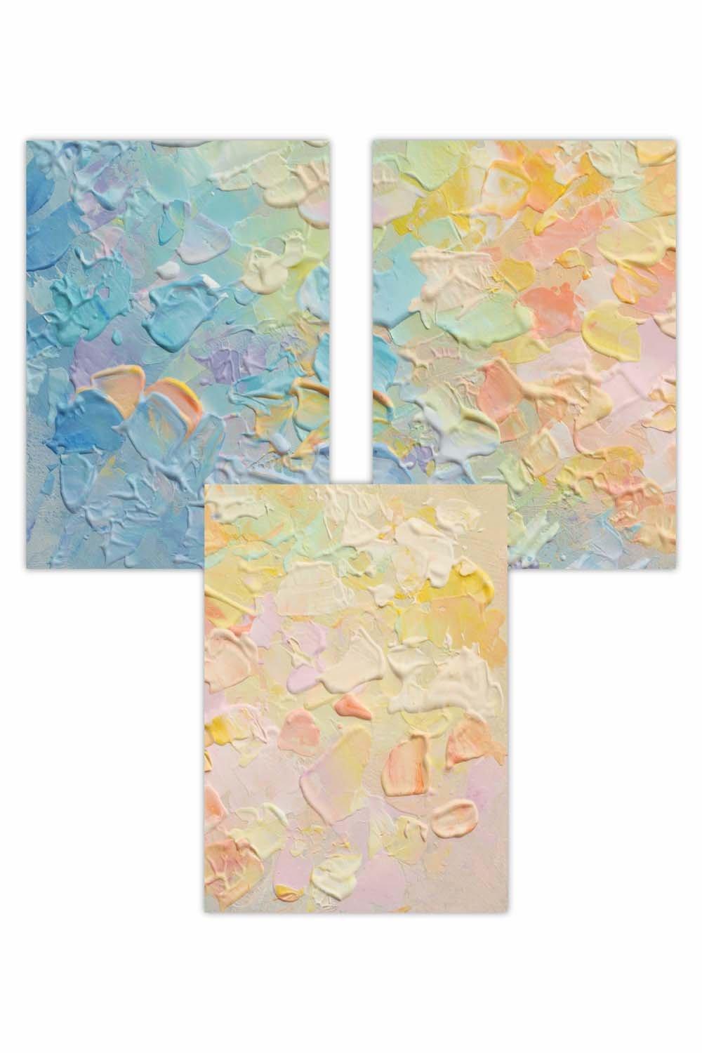 Set of 3 Abstract Palette Oil in Pastel Blue Pink and Yellow Art Posters