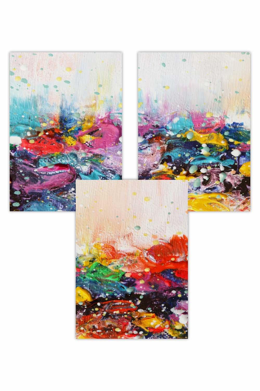 Set of 3 Abstract Colourful Paint Splashes Art Posters