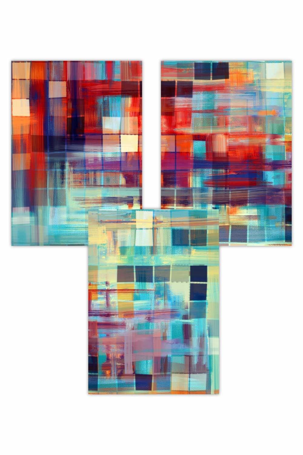 Set of 3 Geometric Abstract Colourful Squares Art Posters