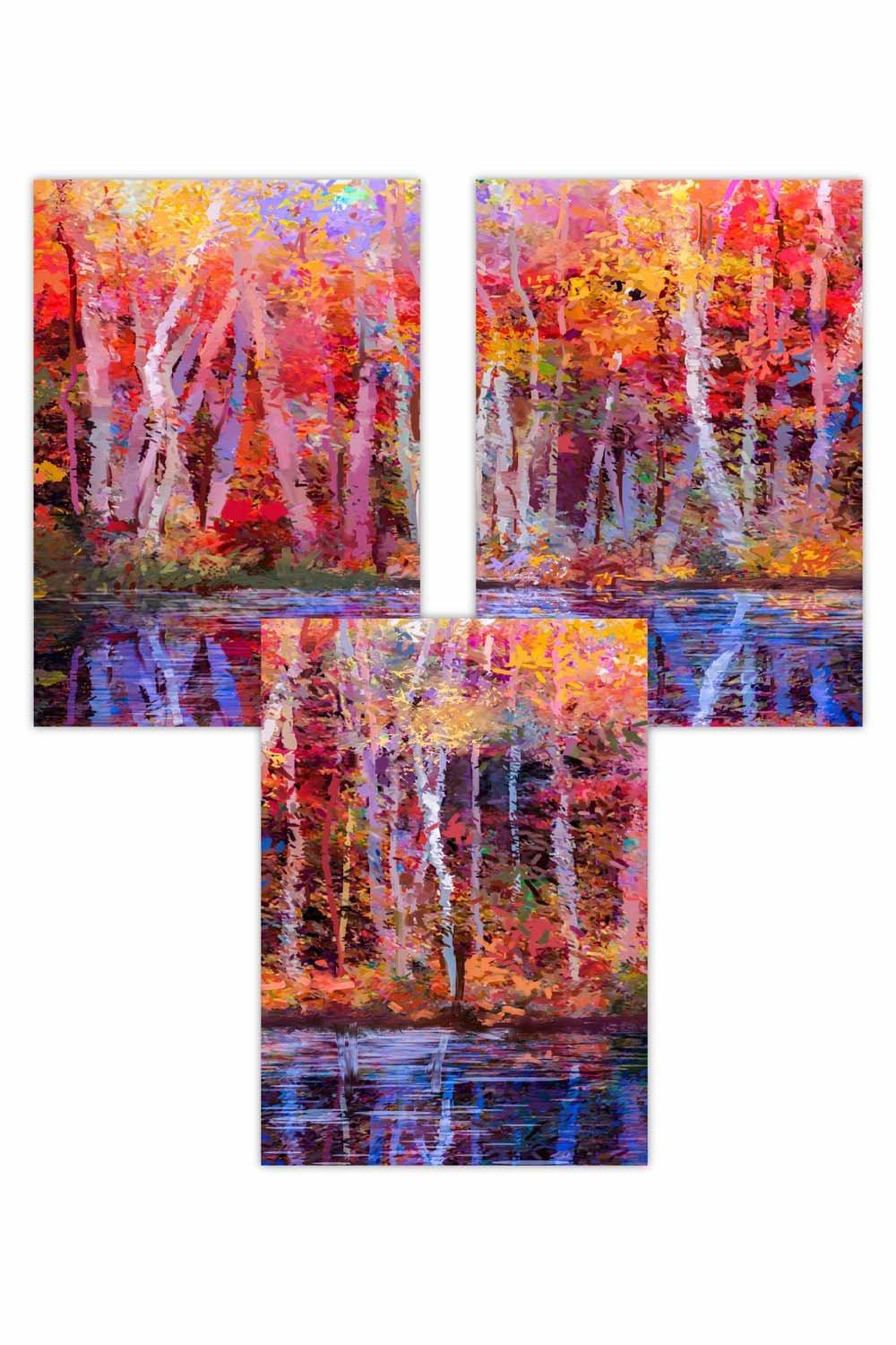 Set of 3 Abstract Summer Trees in Purple and Orange Art Posters