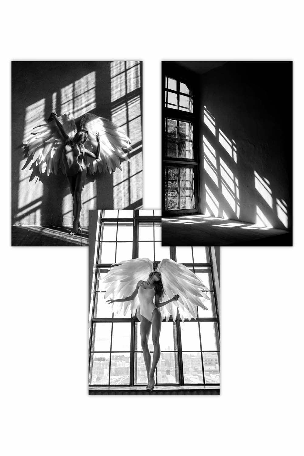 Set of 3 Black White Fashion Photo Art Angels Art Posters