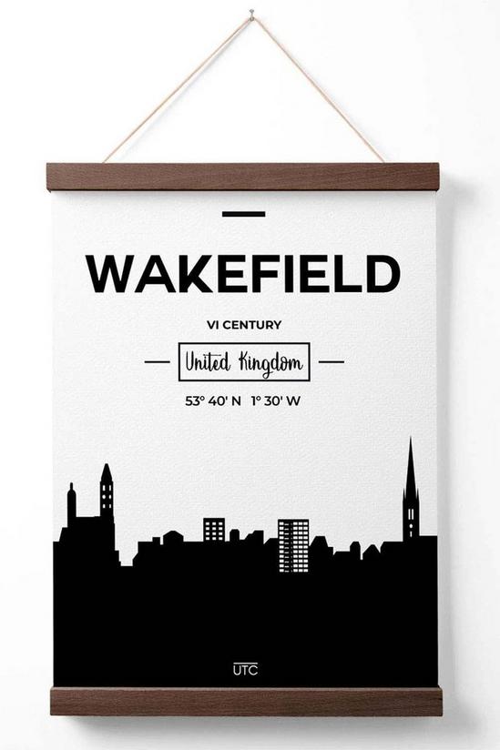 ARTZE Wakefield Black and White City Skyline Poster with Walnut Hanger 1