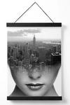 ARTZE Abstract Girl and City Scape Fashion Black and White Photo Poster with Black Hanger thumbnail 1