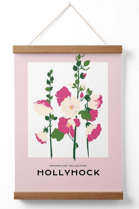 ARTZE Pink Hollyhock Flower Market Boho Poster with Oak Hanger 1