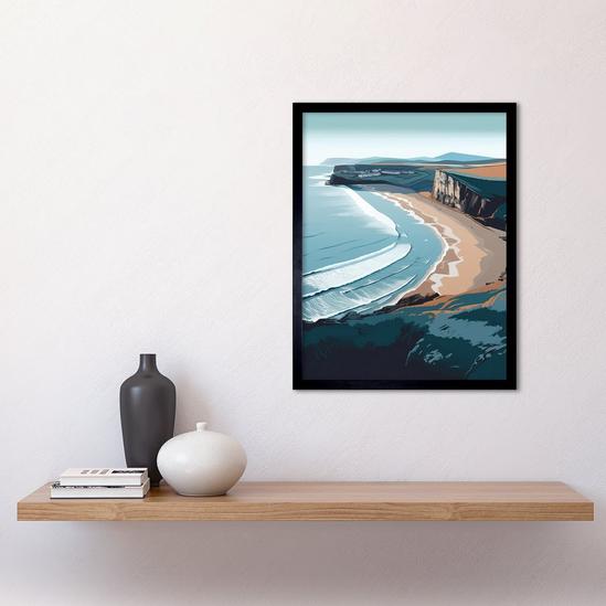 Artery8 Wall Art Print Rhossili Bay Cliffs Over Beach Coastal Landscape Art Framed 2