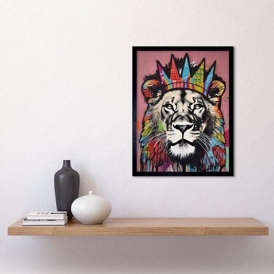 Artery8 Wall Art Print Lion with Crown King of the Jungle Modern Pop Art Framed 2
