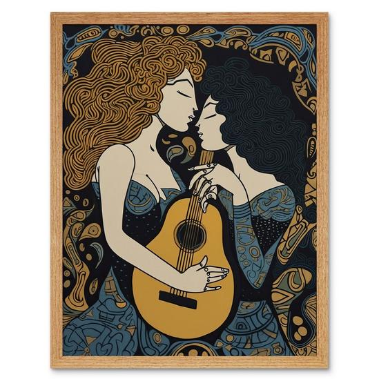 Artery8 My Love My Muse Women with Guitar Conceptual Art Art Print Framed Poster Wall Decor 12x16 inch 1