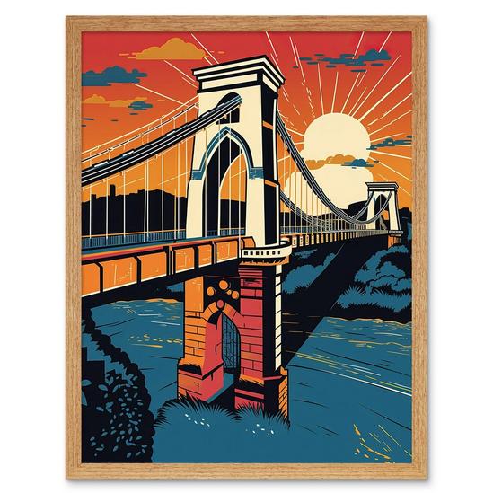 Artery8 Clifton Suspension Bridge Sunset Modern Pop Art Art Print Framed Poster Wall Decor 12x16 inch 1