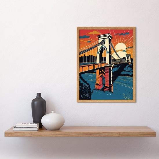 Artery8 Clifton Suspension Bridge Sunset Modern Pop Art Art Print Framed Poster Wall Decor 12x16 inch 2