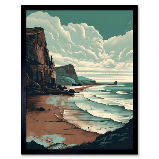 Artery8 Wall Art Print Bay with Cliffs Dramatic Coastal Landscape Art Framed 1