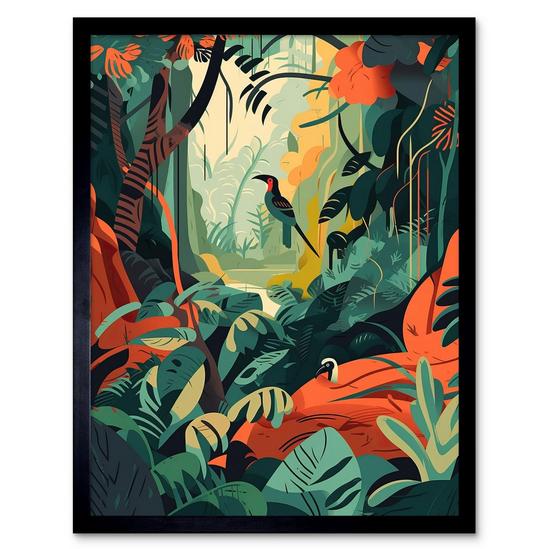 Artery8 Wall Art Print Amazon Rainforest Diverse Flora and Tropical Birds Art Framed 1