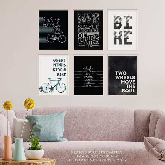 Wee Blue Coo Pack of 6 Love Cycling Bicycle Theme Quote Black and White Bike Typography Unframed Wall Art Living Room Prints Set 2
