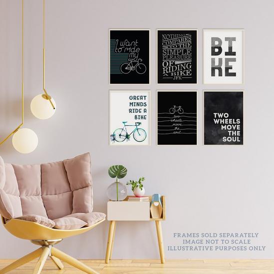 Wee Blue Coo Pack of 6 Love Cycling Bicycle Theme Quote Black and White Bike Typography Unframed Wall Art Living Room Prints Set 3