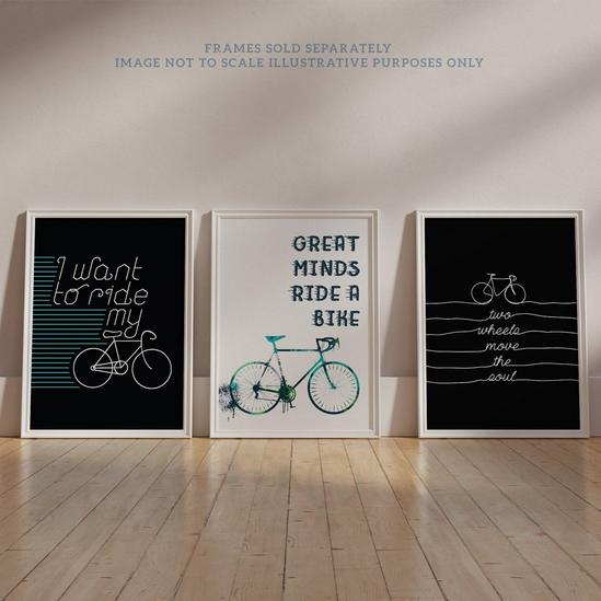 Wee Blue Coo Pack of 6 Love Cycling Bicycle Theme Quote Black and White Bike Typography Unframed Wall Art Living Room Prints Set 6