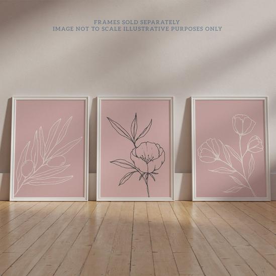 Wee Blue Coo Pack of 8 Pastel Pink Line Art Wildflower Outline Modern Floral Unframed Wall Art Living Room Prints Set 6