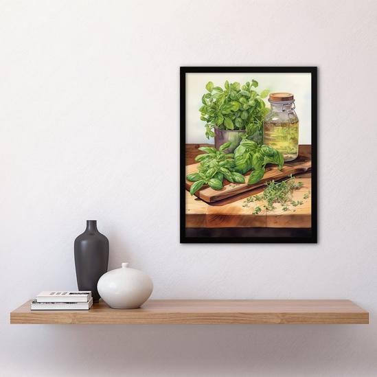 Artery8 Country Kitchen Art Watercolour Basil Herb Still Life Study Painting Art Print Framed Poster Wall Decor 12x16 inch 4