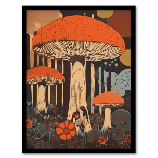 Artery8 Vintage Cep Mushroom Aesthetic Earthy Orange Boletus Kitchen Art Print Framed Poster Wall Decor 12x16 inch 1