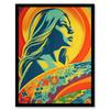 Artery8 Wall Art Print Girl Surfer Aesthetic Sunset Surfing Floral Surf Board Vibrant Bold Bright Colourful Painting Art Framed thumbnail 1