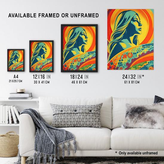 Artery8 Wall Art Print Girl Surfer Aesthetic Sunset Surfing Floral Surf Board Vibrant Bold Bright Colourful Painting Art Framed 3