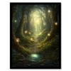 Artery8 Wall Art Print Enchanted Forest Path Oil Painting Fantasy Landscape Fairy Land Lanterns Moss Covered Trees Colourful Magical Nature Mystical Modern Art Framed thumbnail 1