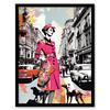 Artery8 London Woman In Pink Retro Glam Fashion Collage Artwork Stylish Dog Walk Busy Downtown Street Vibrant Colourful Bold Pop Art Modern Painting Art Print Framed Poster Wall Decor thumbnail 1