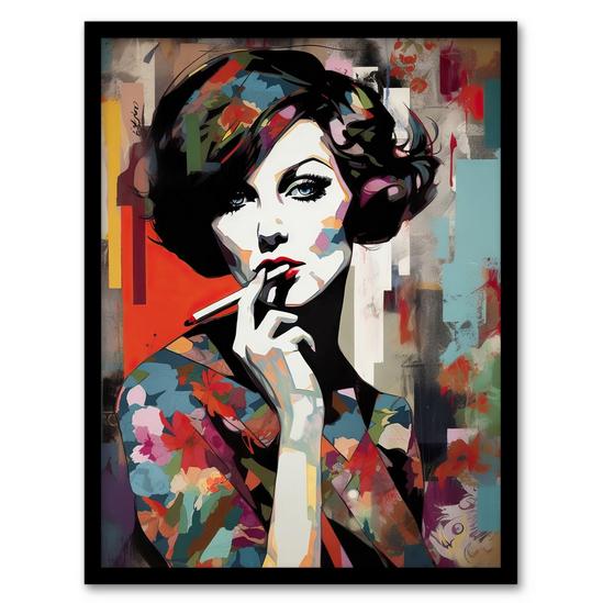Artery8 Wall Art Print Femme Fatale Beauty Portrait Oil Painting Woman In Floral Fashion Vibrant Colourful Bold Pop Art Modern Painting Art Framed 1
