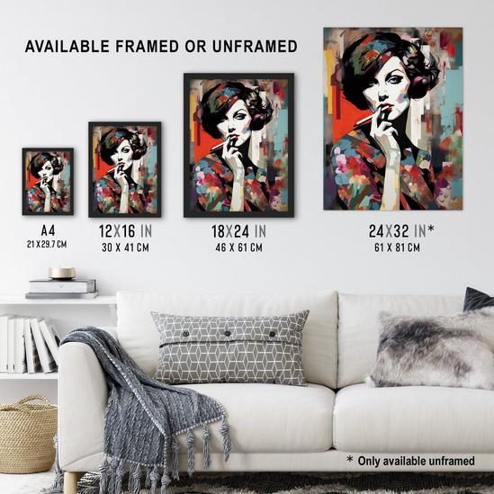 Artery8 Wall Art Print Femme Fatale Beauty Portrait Oil Painting Woman In Floral Fashion Vibrant Colourful Bold Pop Art Modern Painting Art Framed 3