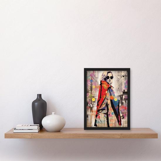 Artery8 Wall Art Print New York Fashion Advert Picture Collage Artwork Woman Colour Fashion Stands Out In Grey City Vibrant Colourful Bold Pop Art Modern Painting Art Framed 4