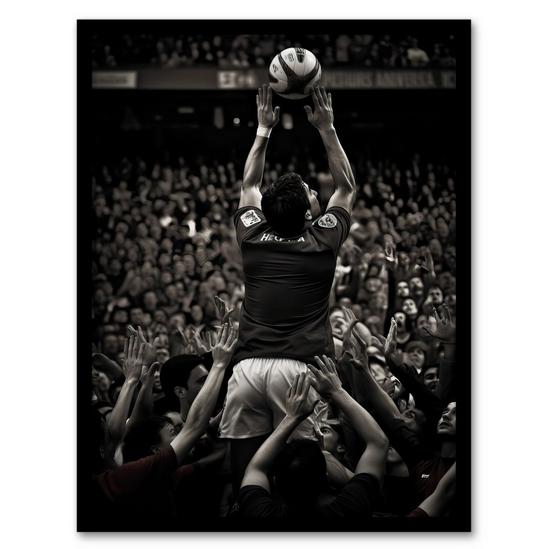 Artery8 Wall Art Print Rugby Lineout Catch Action Photo Black White Sport Artwork Art Framed 1