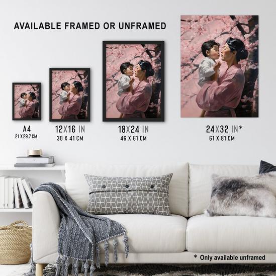 Artery8 Wall Art Print Madame Butterfly Opera Mother And Son Under Cherry Blossom Tree Under Pink Flower Blooms Art Framed 3