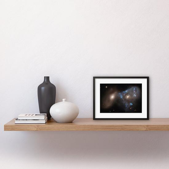 Artery8 Wall Art Print Hubble Space Astronomy ARP 143 Cosmic Battle In A Spectacular Collision Between Two Galaxies The Blue Star-Forming Spiral NGC 2445 And NGC 2444 Artwork Framed 9X7 Inch 2
