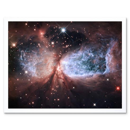 Artery8 Hubble Space Telescope Image Bipolar Stellar Nursery Region S106 Nebula Forms Celestial Angel Wings In Bright Pink Red Blue Art Print Framed Poster Wall Decor 1