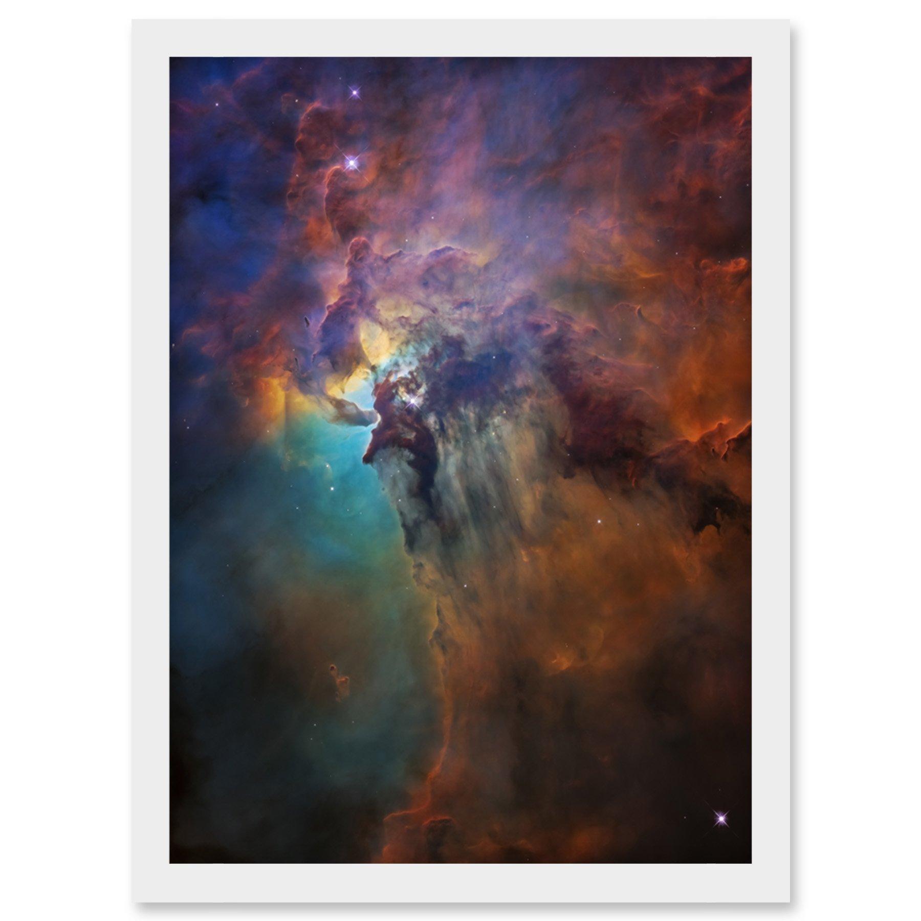 hubble space telescope image lagoon nebula visible light view of cosmic fantasy landscape herschel 36 giant star with gas dust cloud mountains art pri