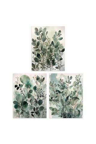 Product Wall Art Print Set of 3 Botanical Plants Sage Green Watercolour Eucalyptus Leaves Boho Artworks Living Room Poster s Pack Pale Green