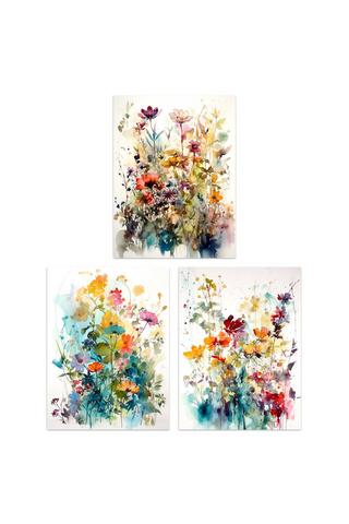 Product Wall Art Print Set of 3 Wildflowers Colourful Watercolour Floral Artworks Spring Flower Field Living Room Poster s Pack Multi