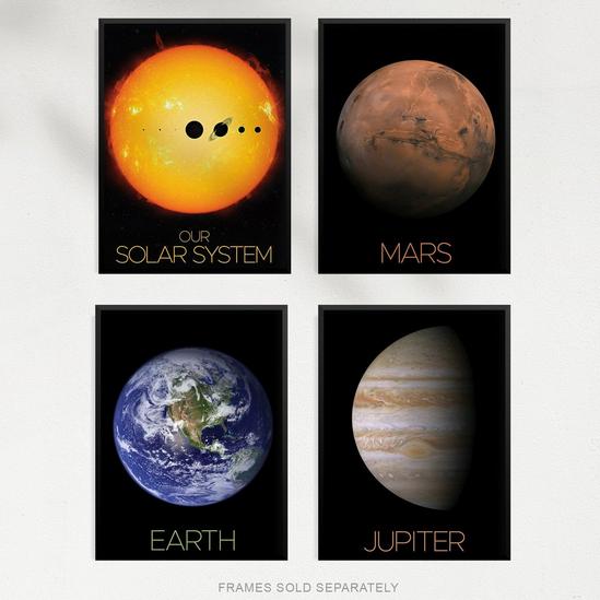 Artery8 Wall Art Print Pack of 4 NASA Our Solar System The Sun and Planets Size Comparison Mars Earth Jupiter Images Living Room s Set 5