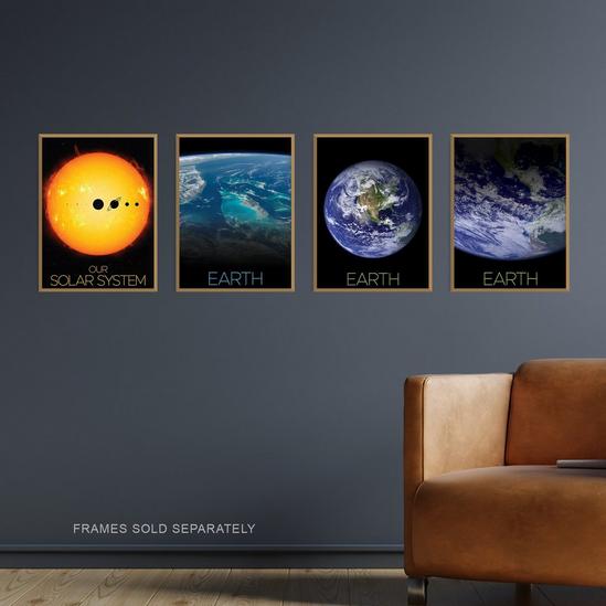 Artery8 Pack of 4 NASA Our Solar System The Sun and Planet Earth Images from Space ISS Blue Marble Unframed Wall Art Living Room Prints Set 2