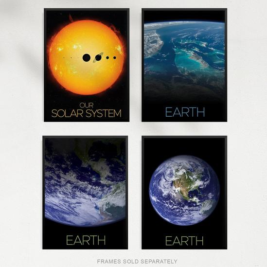 Artery8 Wall Art Print Pack of 4 NASA Our Solar System The Sun and Planet Earth Images from Space ISS Blue Marble Living Room s Set 5