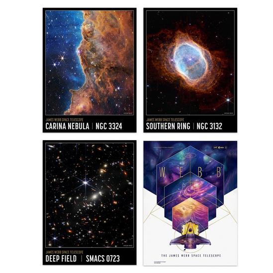 Artery8 Wall Art Print Pack of 4 NASA James Webb Space Telescope Images Cosmic Cliffs Carina Nebula Southern Ring Nebula Deep Field Living Room s Set 1