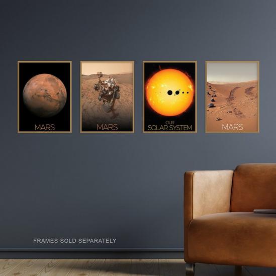 Artery8 Pack of 4 NASA Our Solar System The Sun and Mars Images Curiosity Rover Red Planet Surface Exploration Unframed Wall Art Living Room Prints Set 2
