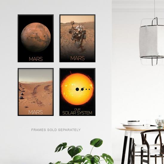 Artery8 Pack of 4 NASA Our Solar System The Sun and Mars Images Curiosity Rover Red Planet Surface Exploration Unframed Wall Art Living Room Prints Set 3