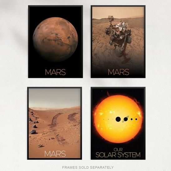 Artery8 Pack of 4 NASA Our Solar System The Sun and Mars Images Curiosity Rover Red Planet Surface Exploration Unframed Wall Art Living Room Prints Set 5