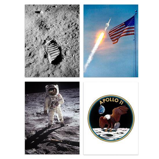 Artery8 Wall Art Print Pack of 4 NASA Spaceship Apollo 11 Mission Moon Landing 50th Anniversary Astronaut Aldrin Armstrong Boot Living Room s Set 1