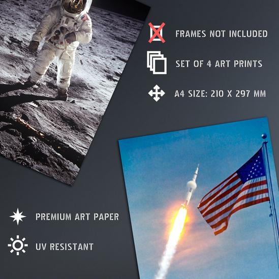 Artery8 Wall Art Print Pack of 4 NASA Spaceship Apollo 11 Mission Moon Landing 50th Anniversary Astronaut Aldrin Armstrong Boot Living Room s Set 4