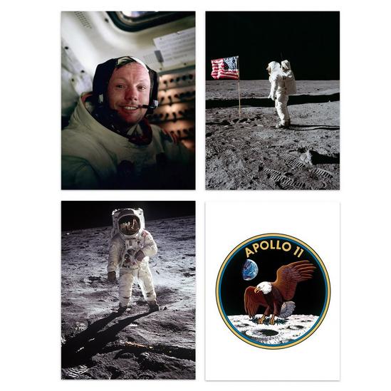 Artery8 Wall Art Print Pack of 4 NASA Space Apollo 11 Mission Emblem Moon Landing 50th Anniversary Astronaut Neil Armstrong Buzz Aldrin Living Room s Set 1