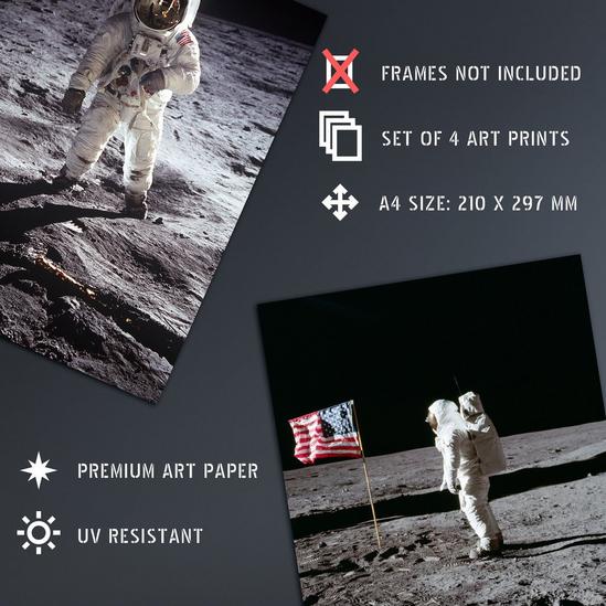 Artery8 Wall Art Print Pack of 4 NASA Space Apollo 11 Mission Emblem Moon Landing 50th Anniversary Astronaut Neil Armstrong Buzz Aldrin Living Room s Set 4