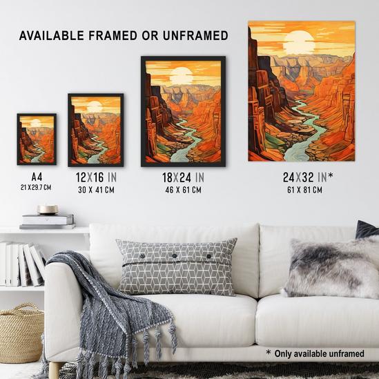 Artery8 Wall Art Print Sunset At Grand Canyon Oil Painting Warm Colours USA National Park Gorge Art Framed 3