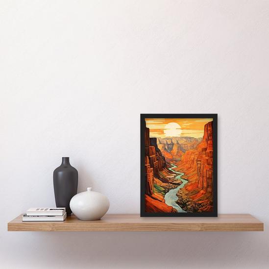 Artery8 Wall Art Print Sunset At Grand Canyon Oil Painting Warm Colours USA National Park Gorge Art Framed 4