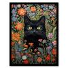 Artery8 Black Cat In Wildflower Meadow Flowers Floral Design Illustration Art Print Framed Poster Wall Decor thumbnail 1