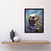 Artery8 Wall Art Print Carefree Sloth in a Field of Lavender Daisies Oil Painting Enjoying the Spring Rain Kids Bedroom Art Framed thumbnail 2